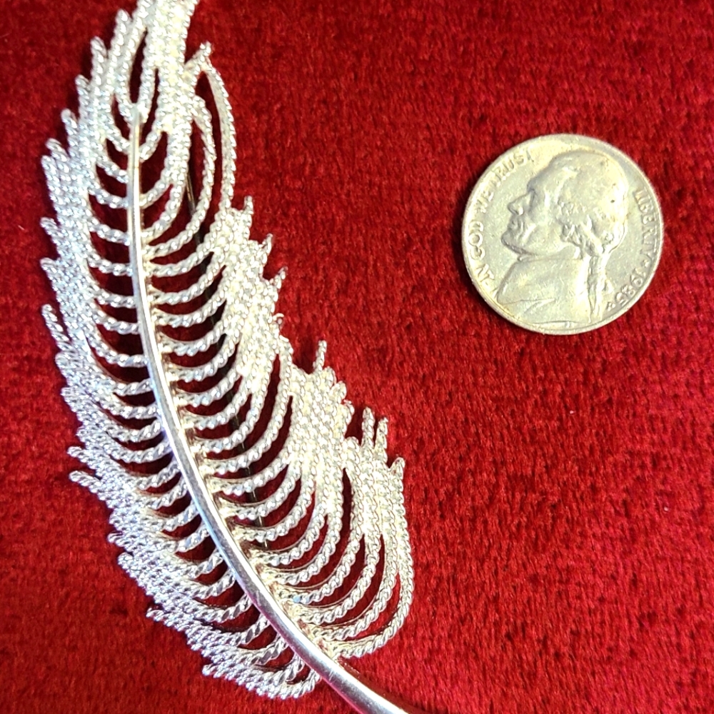 Monet Silver Toned Leaf textured Brooch Pin